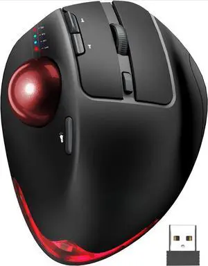 Wireless Trackball Mouse, Ergonomic Bluetooth Rechargeable Computer Mouse, Backlit Rollerball Thumb Laptop mice -Red Ball