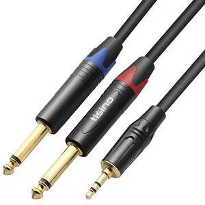 1/8" TRS Stereo to Dual 1/4" TS Mono Y-Splitter Cable, 3.5mm Mini Jack Aux to Quarter inch 6.35mm Jack Stereo Breakout Cord - 3.3 feet