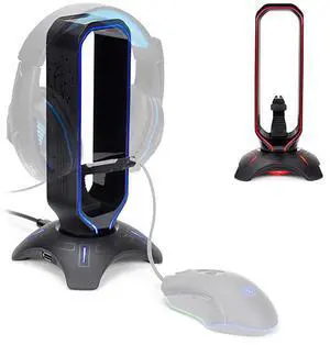 Gaming Headset Stand LED Headphone Hanger with Mouse Bungee and 2 Port USB Hub 7 RGB Colors + Color Changing Mode Headset Hanger Mouse Bungee 3in1 Gaming Desktop Accessory PS4 Xbox