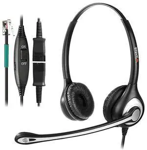 FOR Corded Telephone Headset Dual wNoise Canceling Mic + Quick Disconnect for Avaya 1416 2410 9508 Aastra 6757i Allworx 9212 Plantronics S12 Mitel 5330 Comdial Digium Landline Deskphones602QS1
