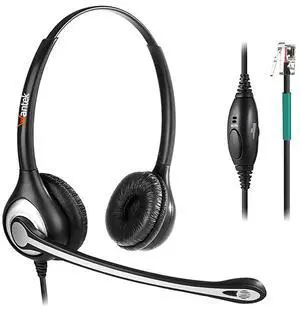 FOR Corded Telephone Headset Dual wNoise Canceling Mic for ShoreTel Plantronics Polycom Zultys Toshiba NEC Aspire Dterm Nortel Norstar Meridian Siemens ROLM Packet8 Landline DeskphonesF602S2