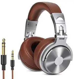 FOR Ear Headphone Wired Premium Stereo Sound Headsets with 50mm Driver Foldable Comfortable Headphones with Protein Earmuffs and Shareport for Recording Monitoring Podcast PC TV with Mic Silver