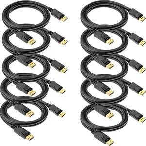 FOR DisplayPort to Displayport Cable 6 Feet Gold Plated Display Port to Display Port Cable 4K@60HZ Resolution(Male to Male) for DisplayPort Enabled Desktops and Laptops to Displays (10 Pack)