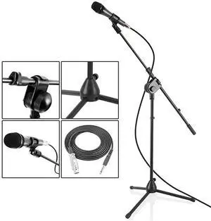FOR Dynamic Microphone and Tripod Stand Arm Mic Length 748 Inch wAcoustic Pop Filter Includes 15 ft XLR Cable Black PMKSM20