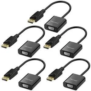 FOR DisplayPort DP to VGA Adapter 5 Pack GoldPlated Display Port to VGA Adapter Male to Female Compatible with Computer Desktop Laptop PC Monitor Projector HDTV Black