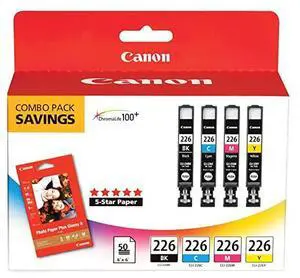FOR-CLI226 Color Pack with Photo Paper 50 Sheets Compatible to iP4820 MG5220 MG5120 MG6120 MG8120 MX882 iX6520 iP4920 MG5320 MG6220 MG8220 MX892