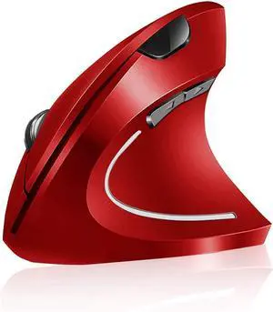Ergonomic Rechargeable Wireless Mouse 2.4Hz Rechargeable Wireless Vertical Optical Mice with USB Receiver 6 Buttons 800/1200/1600 DPI RED