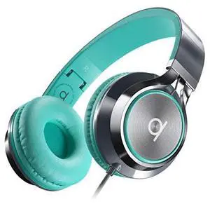 for CL750 Foldable Noise Isolating On Ear Headphones Wired with Microphone and Volume Control Stereo Head Phones Corded with Adjustable Headband for Computer Laptop and Cell Phone TurquoiseGray