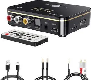 FOR Bluetooth 5.0 Audio Receiver Transmitter 2 in 1 with Remote Bluetooth Hi-Fi Audio Adapter with 3.5mmRCA COAXIAL Optical NFC Aptx-LL for Home and Car Stereo AV Receiver or Amplifier