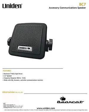 FOR BC7) Bearcat 7-Watt External Communications Speaker. Durable Rugged Design, Perfect for Amplifying  Scanners, CB Radios, and Other Communications Receivers.