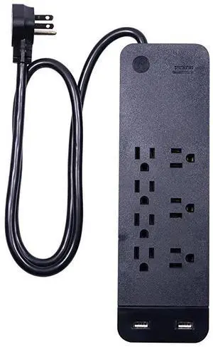 FOR Black Strip Sur Protector Charr 7 Outlets 2 USB Ports Fast Char Flat Plug Long Power Cord 3 Feet Wall Mount Warranty 37054 3 Ft
