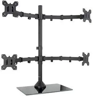 FOR Black Adjustable Quad Monitor Desk Stand Mount Free Standing Heavy Duty Glass Base Holds 4 Screens up to 27 inches STANDV004FG