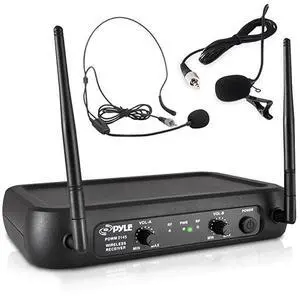 FOR Dual Channel Wireless Microphone System VHF Fixed Dual Frequency Wireless Mic Receiver Set with 2 Lavalier 2 Headset Mics 2 Transmitter Receiver For PA Karaoke Dj Party  PDWM2145