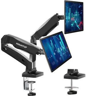 Dual Monitor Stand Adjustable Gas Spring Dual Monitor Mount Monitor Desk Mount with C Clamp Grommet Mounting Base Monitor Arm for Computer Screen up to 27 Inch MU0005