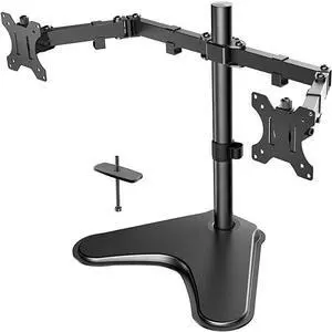 Dual Monitor Stand, Free Standing Height Adjustable Two Arm Monitor Mount for Two 13 to 32 inch Flat Curved LCD Screens with Swivel and Tilt, 17.6lbs per Arm by
