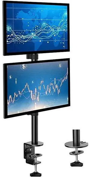 Dual Monitor Stand Vertical Stack Screen Support Two 17 to 32 Inch Computer Monitors with C Clamp Grommet Base