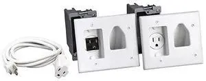 forElectronics, Inc. 45-0023-WH Recessed Pro-Power Kit with Straight Blade Inlet - White, 2 gang with Power Kit