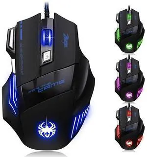 FOR Zelotes Ergonomic 7200 DPI LED Optical Wired Gaming Mouse Mice 7 Buttons Compatible Mac Pro Gamer PC Laptop Desktop NotebookBlack BlackT80