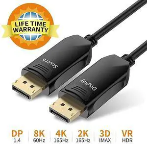 FOR-DP Fiber Cable 50ft  Displayport Fiber Optic Cable High Speed 324 Gbps 8K60Hz 4K165Hz 2K144Hz DP14 Fiber DP to DP Cable Slim and Flexible Gold Plated Connector Displayport Fiber Cable