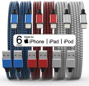 FOR [Apple MFi Certified] 6Pack 3/3/6/6/6/10 FT iPhone Charger Nylon Braided Fast Charging Lightning Cable Compatible iPhone 14 Pro/13 mini/13/12/11 Pro MAX/XR/XS/8/7/Plus/6S/SE/iPad