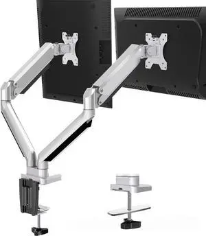 FOR Dual Monitor Desk Mount Die-Cast Aluminum Fully Adjustable Double Monitor Arm with Gas Spring Computer Monitor Stand Fits 2 Screen 17 to 32 inch - Each Arm Holds up to 17.6LBS MU0024