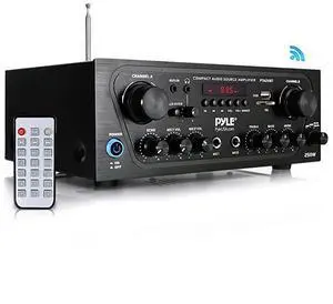 FOR Upgraded Karaoke Bluetooth Channel Home Audio Sound Power Amplifier wAUXin USB 2 Microphone Input wEcho Talkover for PA Black PTA24BT