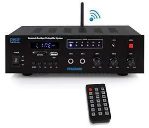 FOR Wireless Bluetooth Karaoke Amplifier Home Car Bus Tours 300 Watts 2 Channel Digital Home Audio PA Receiver System 2 Microphone Input Control FM Radio USB12 Volt Power Option  PFA600BU