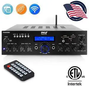 FOR Wireless Bluetooth Power Amplifier System 200W Dual Channel Sound Audio Stereo Receiver w USB AUX MIC IN w Echo Radio For Home Theater Entertainment via RCA Studio Use  PDA65BUBlack