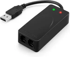 FOR USB 56K Voice Fax Data External V.90 V.92 Modem With Dual Ports, Compatible With Windows 98SE/2000/ME/XP/Vista/Win 7 and Support Auto-Dial, Tone and Pulse Dialing, Auto Answer, Auto Retrain (Black