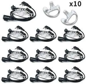 FOR Walkie Talkie Earpiece with Mic Includes Earmolds and Ear Buds 2 Pin Acoustic Tube Headset for Retevis H777 RT21 RT22 Baofeng UV5R BF888S 2 Way Radio 10 Pack