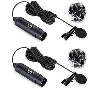 FOR XLR Microphone CVMV02O 2 Pack 1476 fts Phantom Power OmniDirectional Lavalier Lapel Microphone for Canon Sony Panasonic Camcorders Zoom H4n H5 H6 Tascam DR40 DR60D DR70D DR100 Recorders