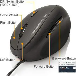 FOR-Wired Ergonomic Mouse Optical Vertical Mice for Small Hands Reduce Wrist Strain (1000/1600 Adjustable DPI 6 Buttons) Compatible with MacBook Laptop Desktop Windows Mac OS GMAERG16