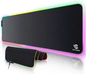 FOR-RGB Gaming Mouse Pad by Oxygen Ultra Bright LED Light&Soft Large Extended Mousepad with 14 Lighting Modes Water Resistance Non-Slip Rubber Base Keyboard Mat 31.5 X12 inch X 4mm Black