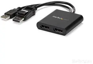 FOR-com 2Port Multi Monitor Adapter DisplayPort 12 MST Hub to Dual 4K 30Hz or 1080p USB Bus Powered Video Splitter for Extended Desktop Mode on Windows MSTDP122DP Black