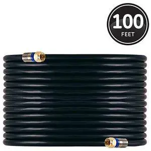 RG6 Coaxial Cable 100 ft FType Connectors Quad Shielded Coax Cable 3 GHz Digital InWall Rated Ideal for TV Antenna DVR VCR Satellite Cable Box Home Theater Black 34842