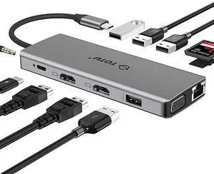 USB C Hub,  13-in-1 Type C Hub with Ethernet, 4K USB C to 2 HDMI, VGA, 2 USB 3.0, 2 USB 2.0, 100W PD, SD/TF Cards Reader, Mic/Audio Docking Station for MacBook Pro Air XPS and Other USB-C Laptops