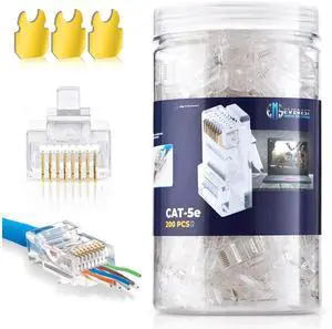 FOR-South City Mall RJ45 Cat5e Pass Through Connectors - Pack of 200 | EZ to Crimp Modular Plug for Solid or Stranded UTP Network Cable | Male Ethernet Connector End