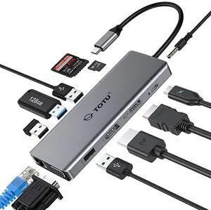 USB C Hub Upgraded 13 in 1 Type C Hub to 4K HDMI DP VGA 2 USB302 USB2075W PD Triple Display Docking Station for Macbook Pro and Windows USB C Systems macOS only Support Mirror Display