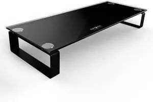 Type-S Black Tempered Glass Monitor Stand TV Laptop Computer All-in-One Desktop Printer Riser [21.75 x 8.25 x 3.25 Inches]