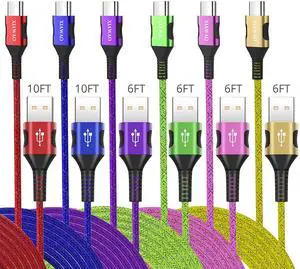 Type C Charger Cable Fast Charging [6-Pack 10ft+6ft] Matte Nylon Braid USB A to USB C Cable Phone Fast Charger Type C Cable for Samsung Galaxy S10 S9 S8 Note10 9 8 LG V50 V40 G8 G7.