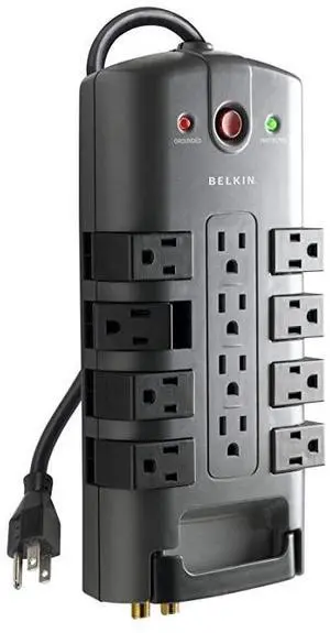 FOR-Surge Power Strip Protector - 8 Rotating & 4 Stationary AC Multiple Outlets - 8 ft Long Heavy Duty Extension Cord Flat Pivot Plug for Home, Office, Travel, Desktop & Charging Brick, 4320 Joules