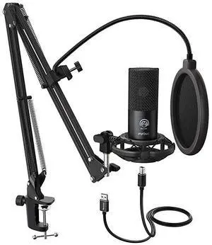 FOR-Studio Condenser USB Microphone Computer PC Microphone Kit with Adjustable Scissor Arm Stand Shock Mount for Instruments Voice Overs Recording Podcasting YouTube Karaoke Gaming StreamingT669