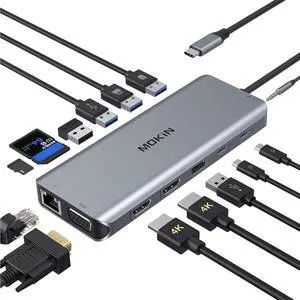 FOR-USB C Docking Station Dual Monitor, 14 in 1 USB-C Laptop Docking Station USB Type C Hub Multiport Adapter Dongle with 2 HDMI VGA 5 USB SD/TF Audio for Dell/Surface/HP/Lenovo Laptops