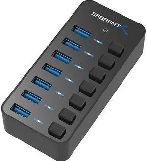 FOR-36W 7Port USB 30 Hub with Individual Power Switches and LEDs Includes 36W 12V3A Power Adapter HBBUP7