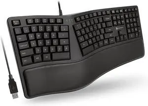 FOR-Ergonomic Keyboard Wired with Wrist Rest - Type Comfortably Longer - USB Wired Keyboard for Laptop with Cushion 110 Keys and 5ft Cable - Split Keyboard for PC Ergo Computer Keyboard