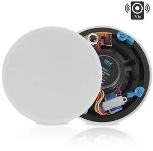 FOR-Ceiling and Wall Mount Speaker 8 2Way 70V Audio Stereo Sound Subwoofer Sound with Dome Tweeter 600 Watts inWall inCeiling Flush Mount for Home Surround System  PDIC8LT White