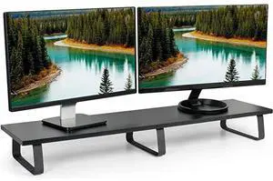 FOR-Black 39 inch Extra Long Monitor Riser Wood Steel Desktop Stand | Dual Screen TV Keyboard Laptop Ergonomic Desk and Tabletop Organizer STANDV000DL