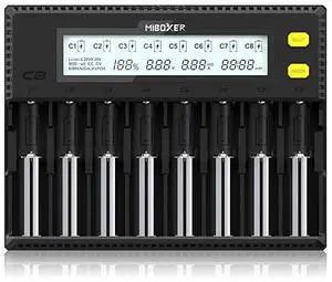 FOR-Battery ChargerMiBOXER 8Bay Smart Charger with Automatic LCD DisplayFast Charge Rechargeable Liion LiFePO4 NiMH NiCd AA AAA C 18650 26650 18350 17670 18700 21700 RCR123