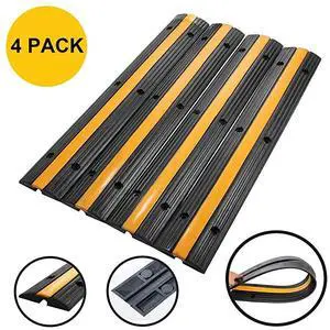 FOR-4 Pack 1Channel Rubber Cable Protector Ramp Traffic Speed Bump 18000lbs Capacity Heavy Duty Cable Protective Cover Ramp Driveway Hose Cord Track Protector Wires Concealer for Garage Parking