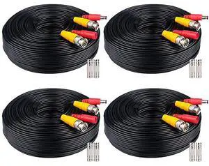 FOR-4x200ft BNC Cable AllinOne Siamese Video and Power Security Camera Cable Extension Wire Cord with 2 Female Connetors for All Max 5MP HD CCTV DVR Surveillance System 200ft 4pack Cable Black